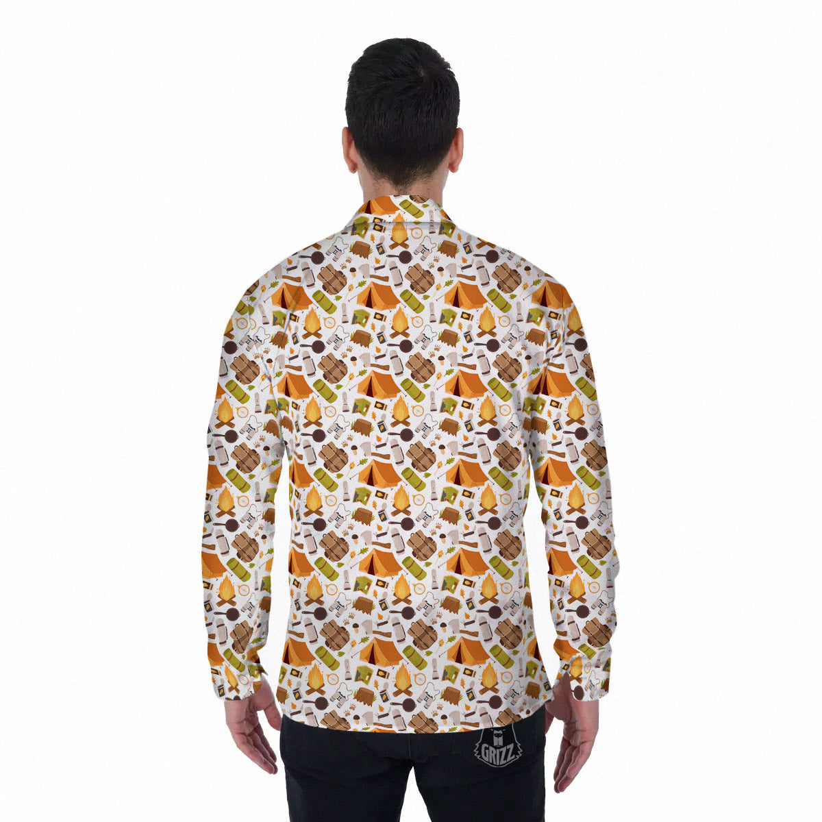 Fire Camping Print Pattern Men's Long Sleeve Shirts-grizzshop