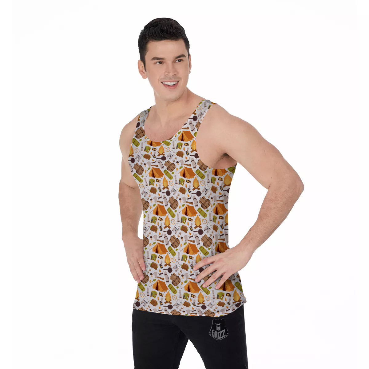 Fire Camping Print Pattern Men's Tank Top-grizzshop