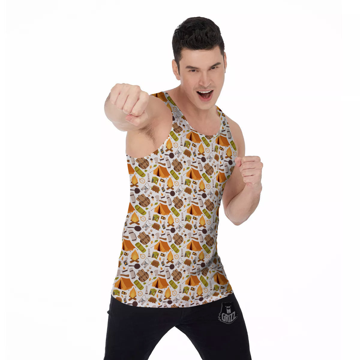 Fire Camping Print Pattern Men's Tank Top-grizzshop