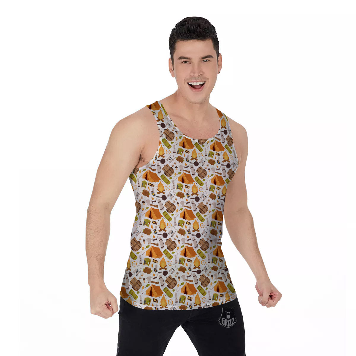 Fire Camping Print Pattern Men's Tank Top-grizzshop