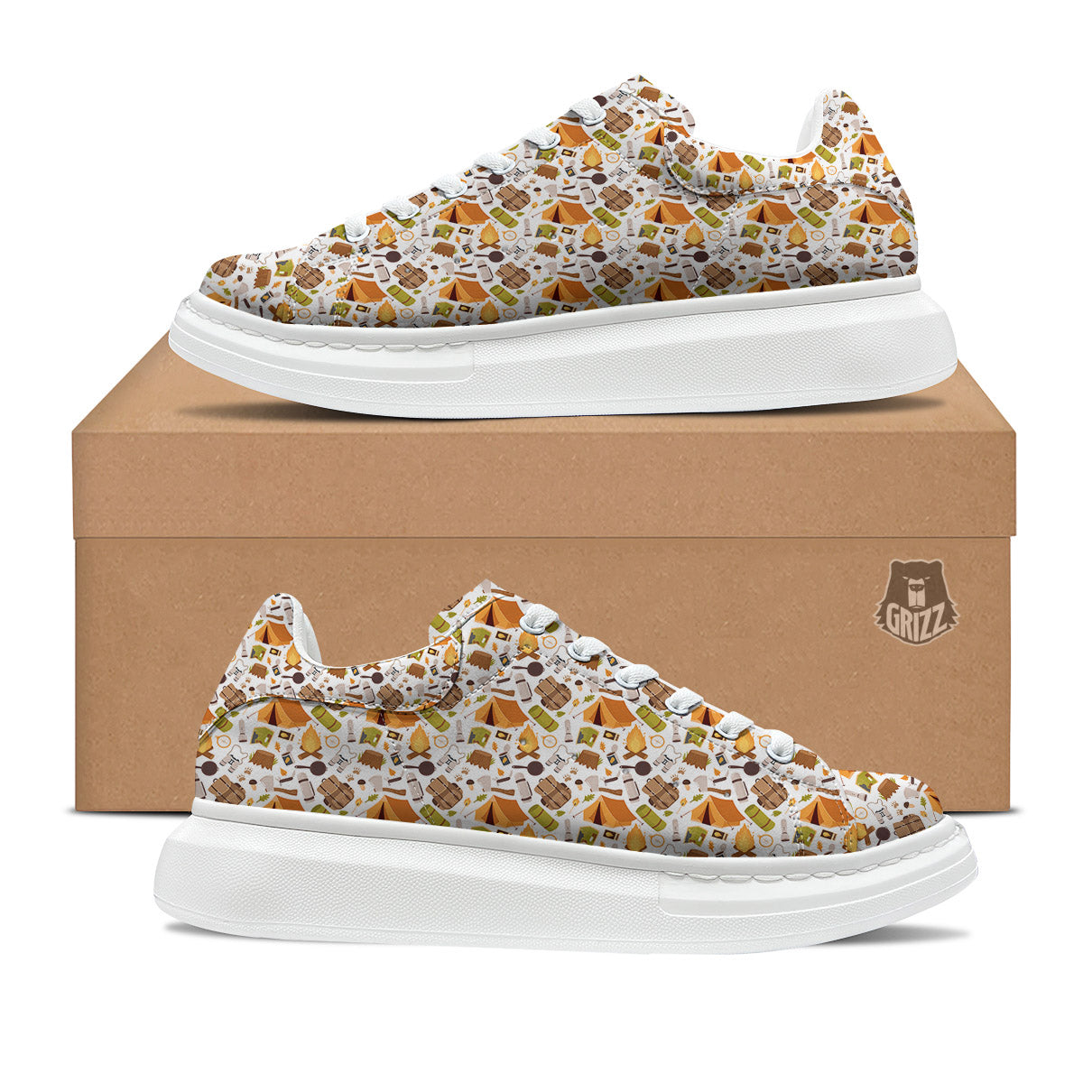 Fire Camping Print Pattern Platform Shoes-grizzshop
