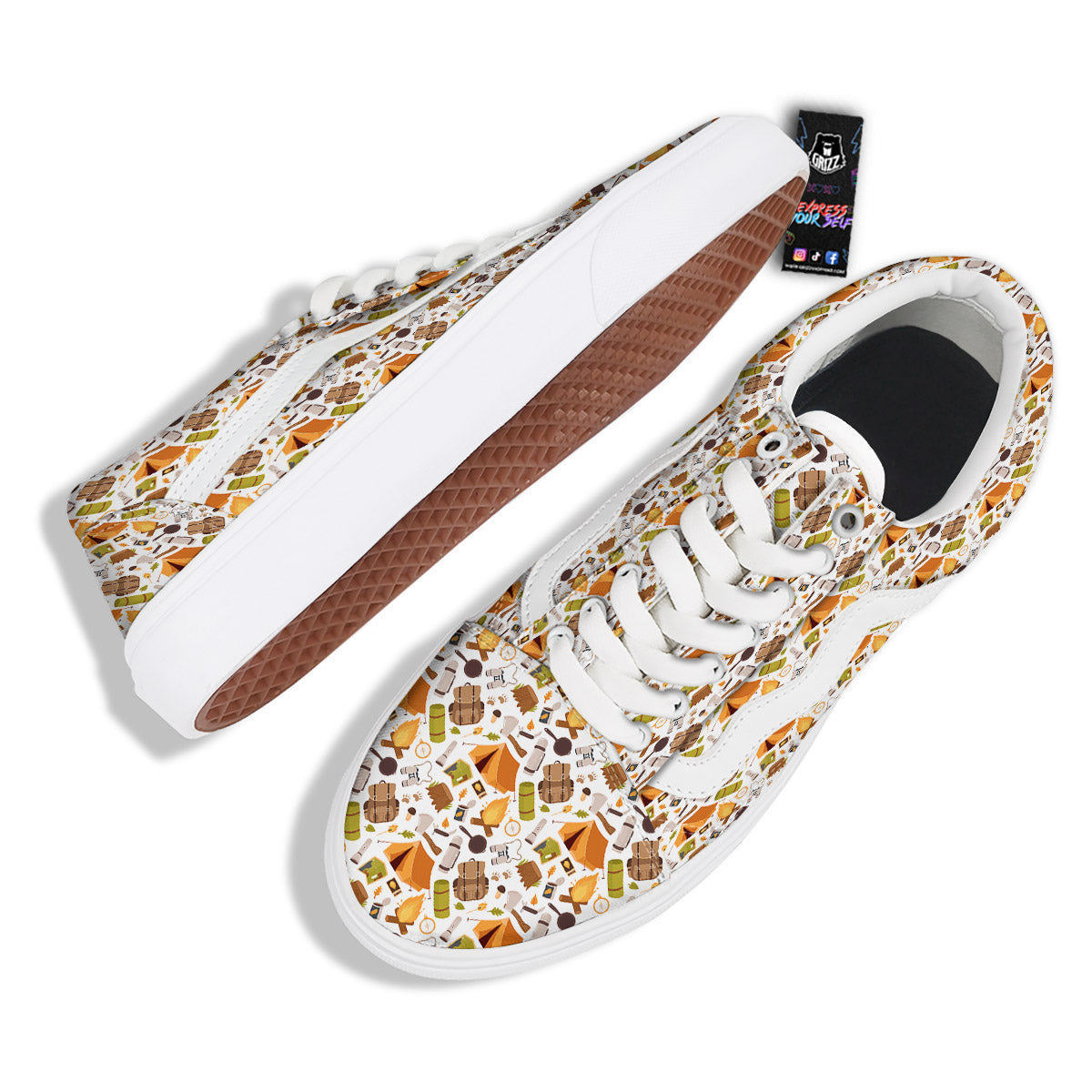 Fire Camping Print Pattern Skate Shoes-grizzshop