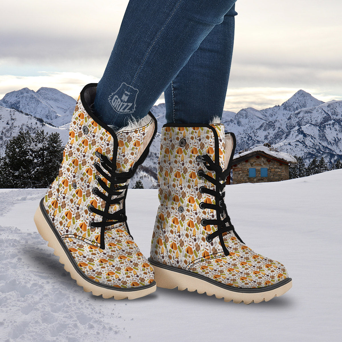 Fire Camping Print Pattern Snow Boots-grizzshop