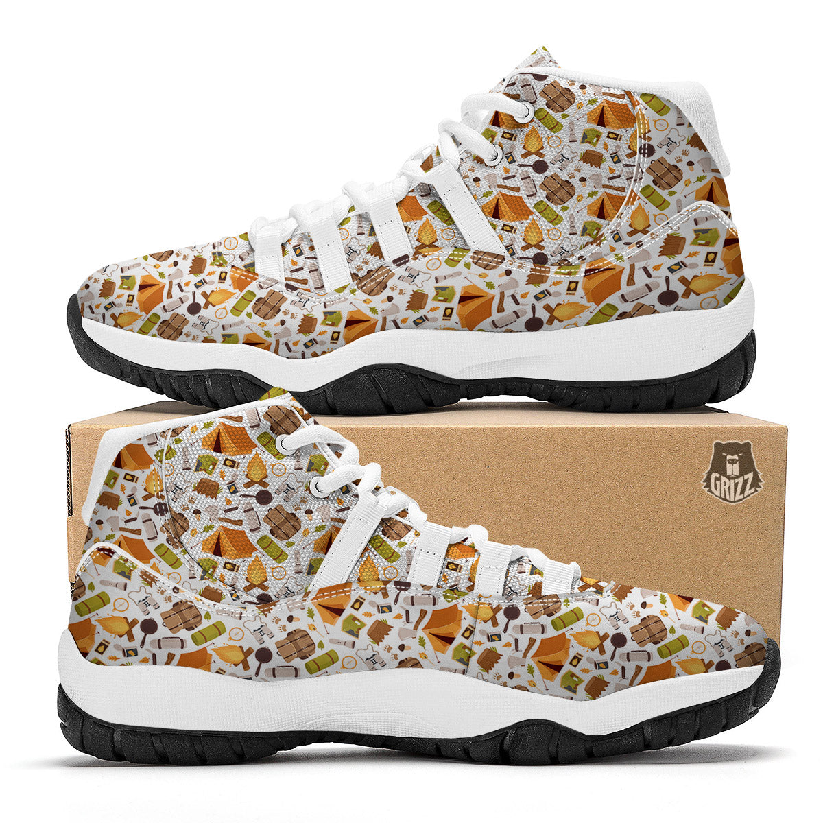 Fire Camping Print Pattern White Bball Shoes-grizzshop