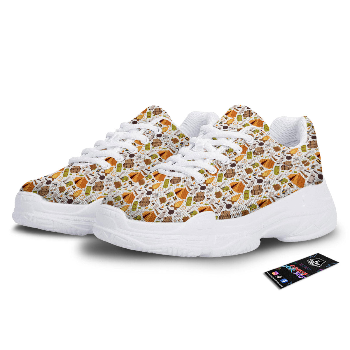 Fire Camping Print Pattern White Chunky Shoes-grizzshop