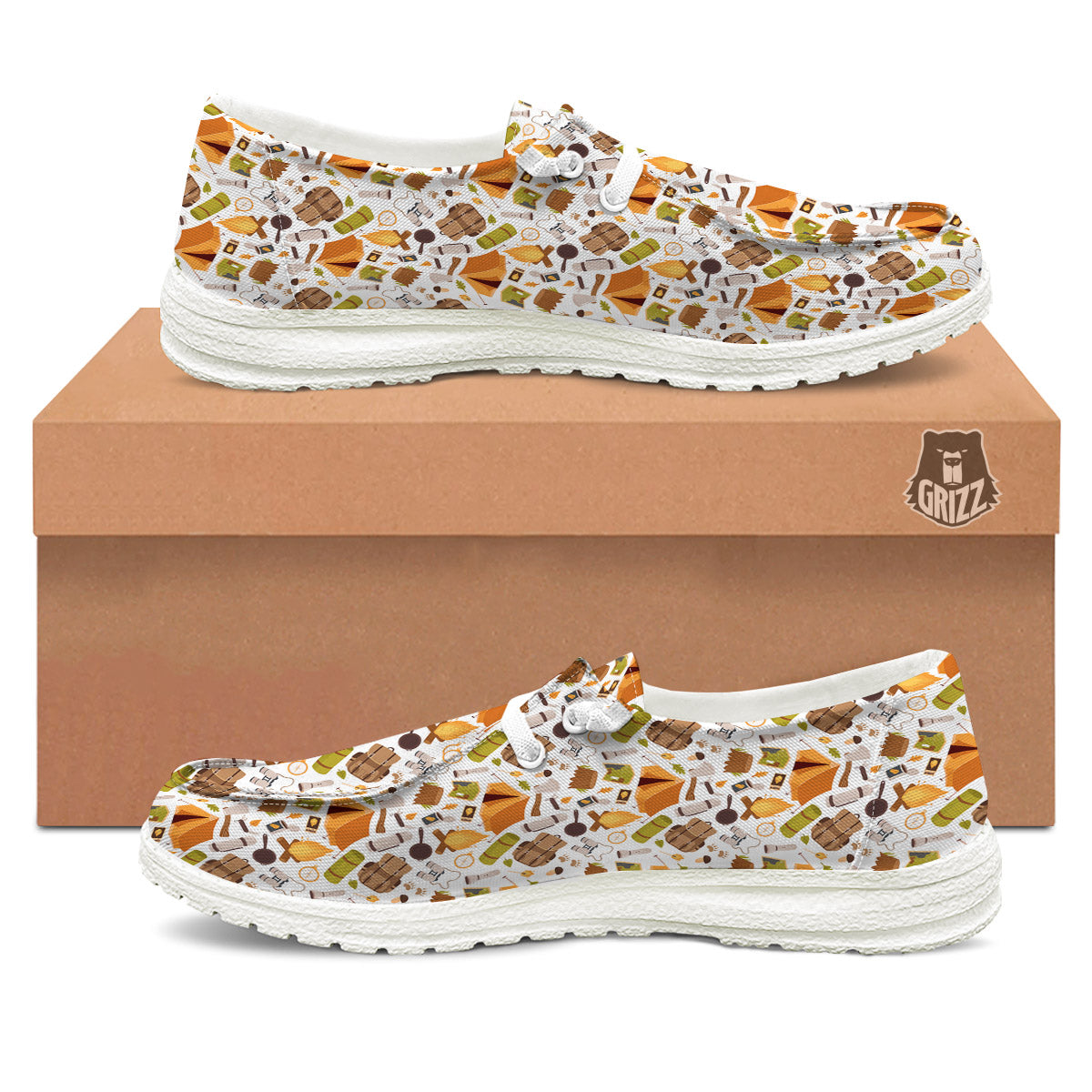 Fire Camping Print Pattern White Loafers-grizzshop