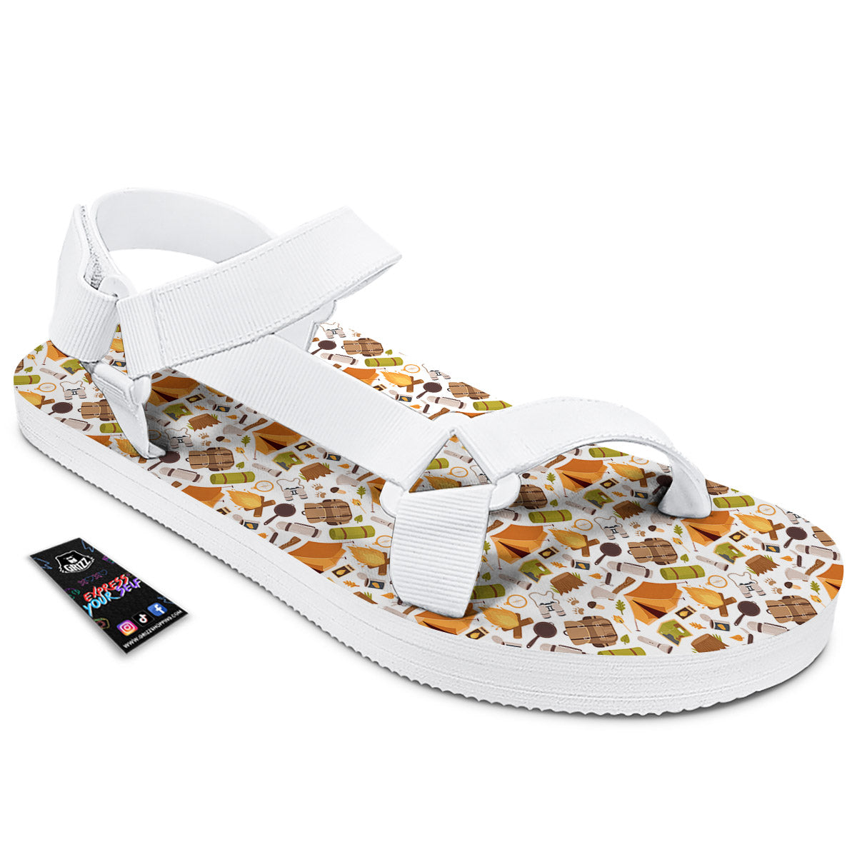 Fire Camping Print Pattern White Open Toe Sandals-grizzshop