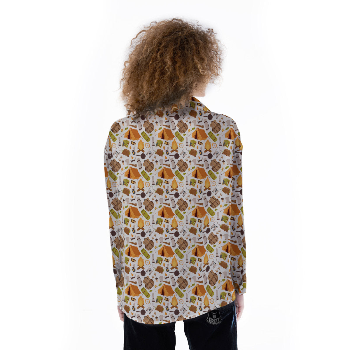 Fire Camping Print Pattern Women's Long Sleeve Shirts-grizzshop