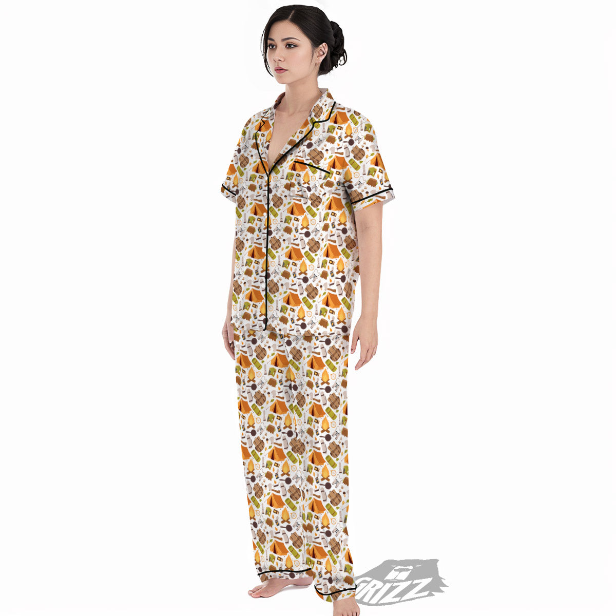Fire Camping Print Pattern Women's Pajamas Set-grizzshop