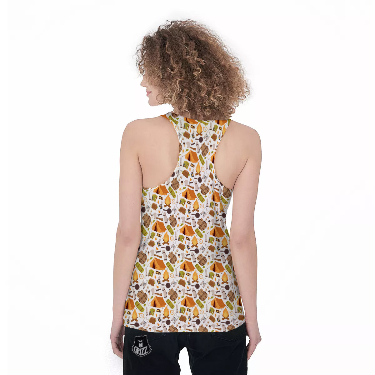 Fire Camping Print Pattern Women's Racerback Tank Top-grizzshop