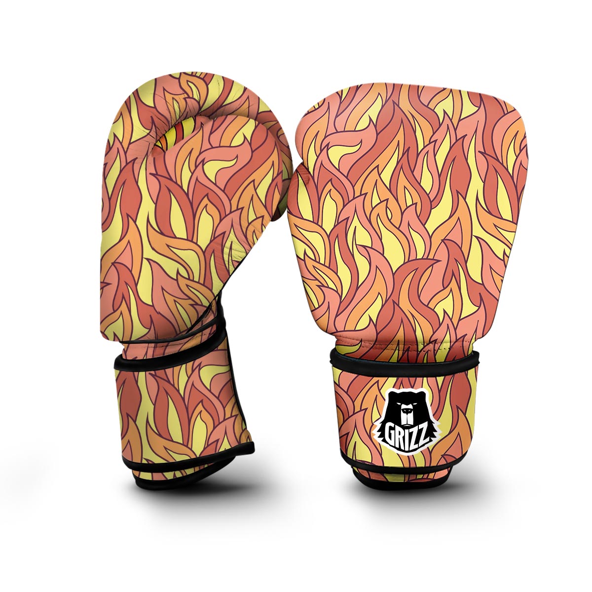 Fire Flame Pattern Print Boxing Gloves-grizzshop