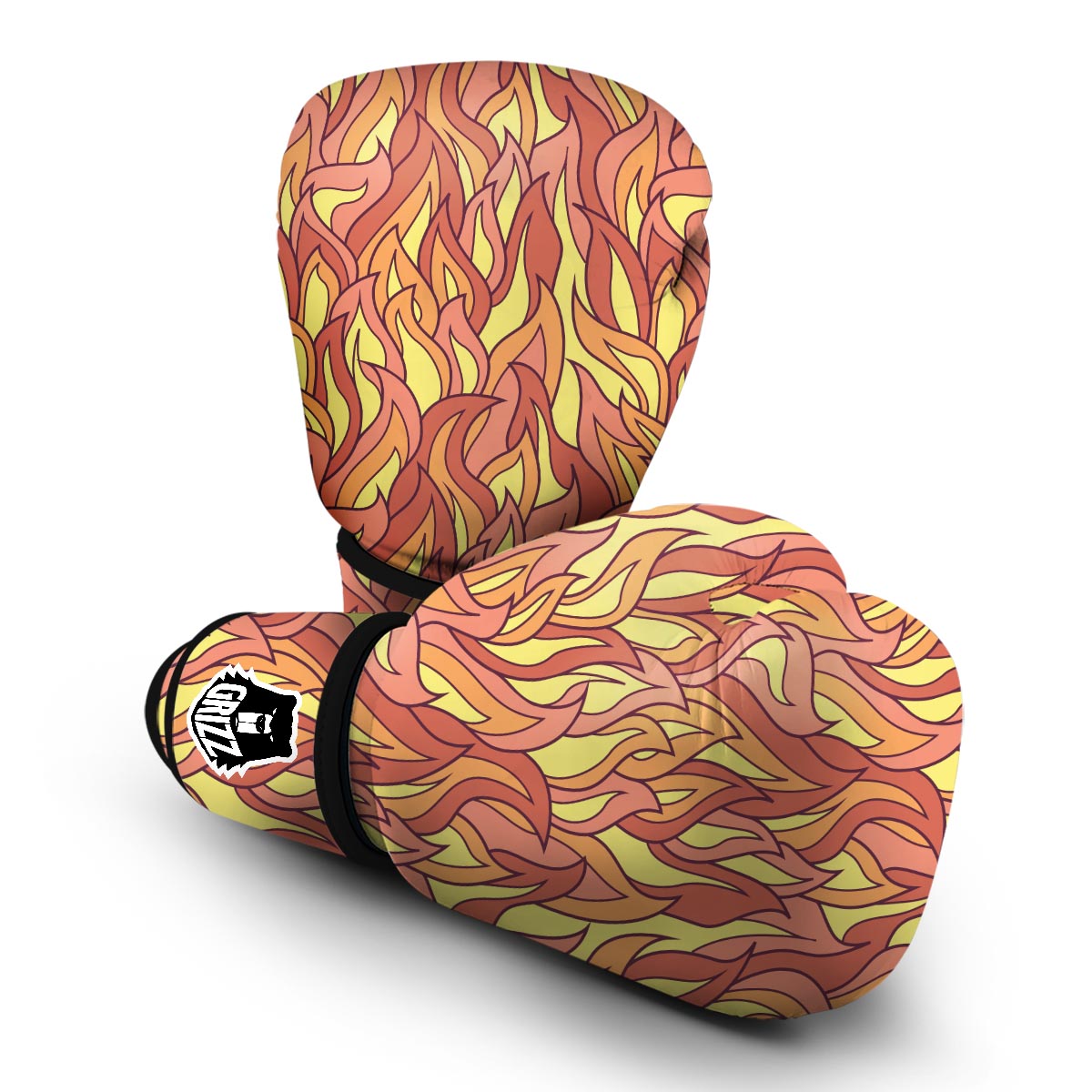 Fire Flame Pattern Print Boxing Gloves-grizzshop