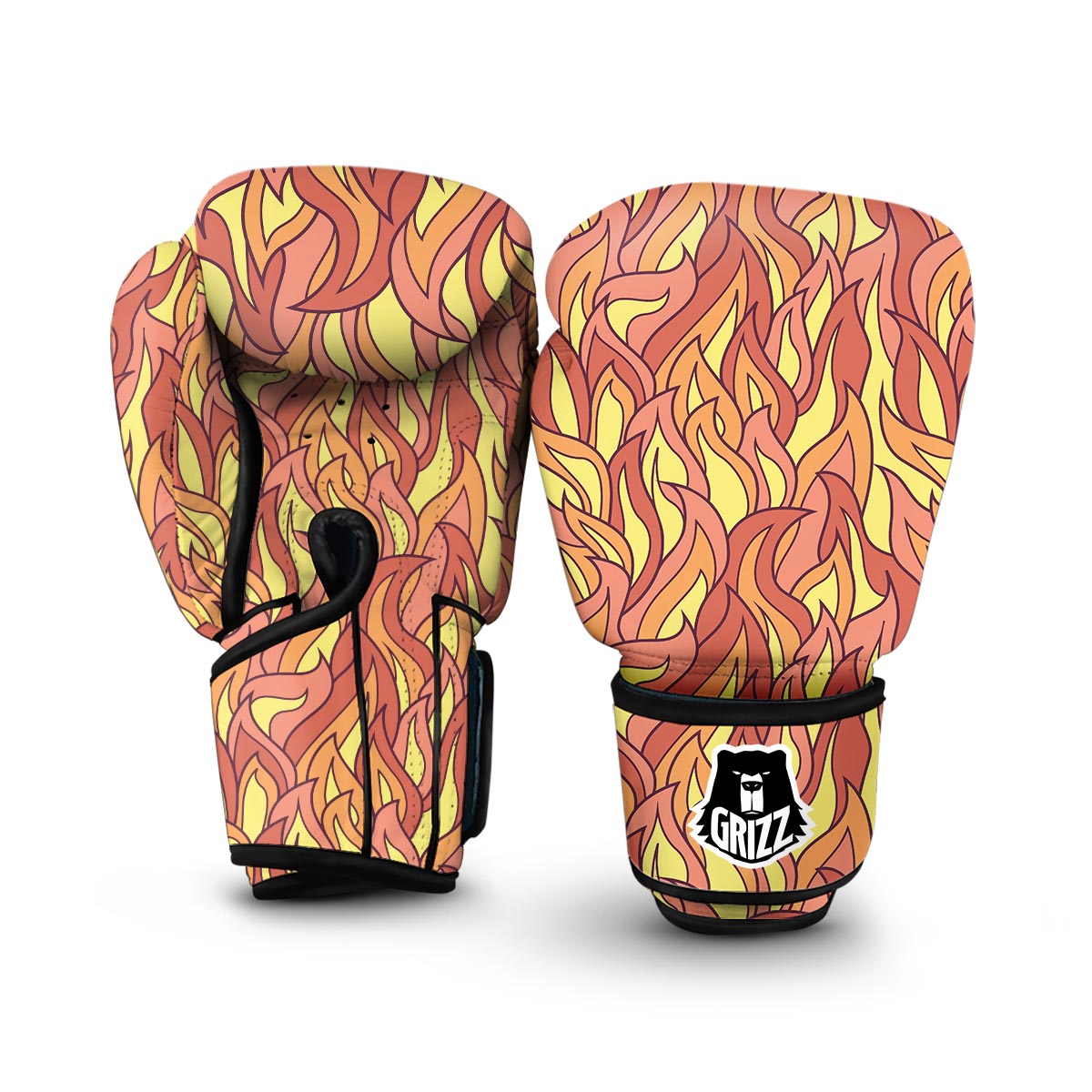 Fire Flame Pattern Print Boxing Gloves-grizzshop