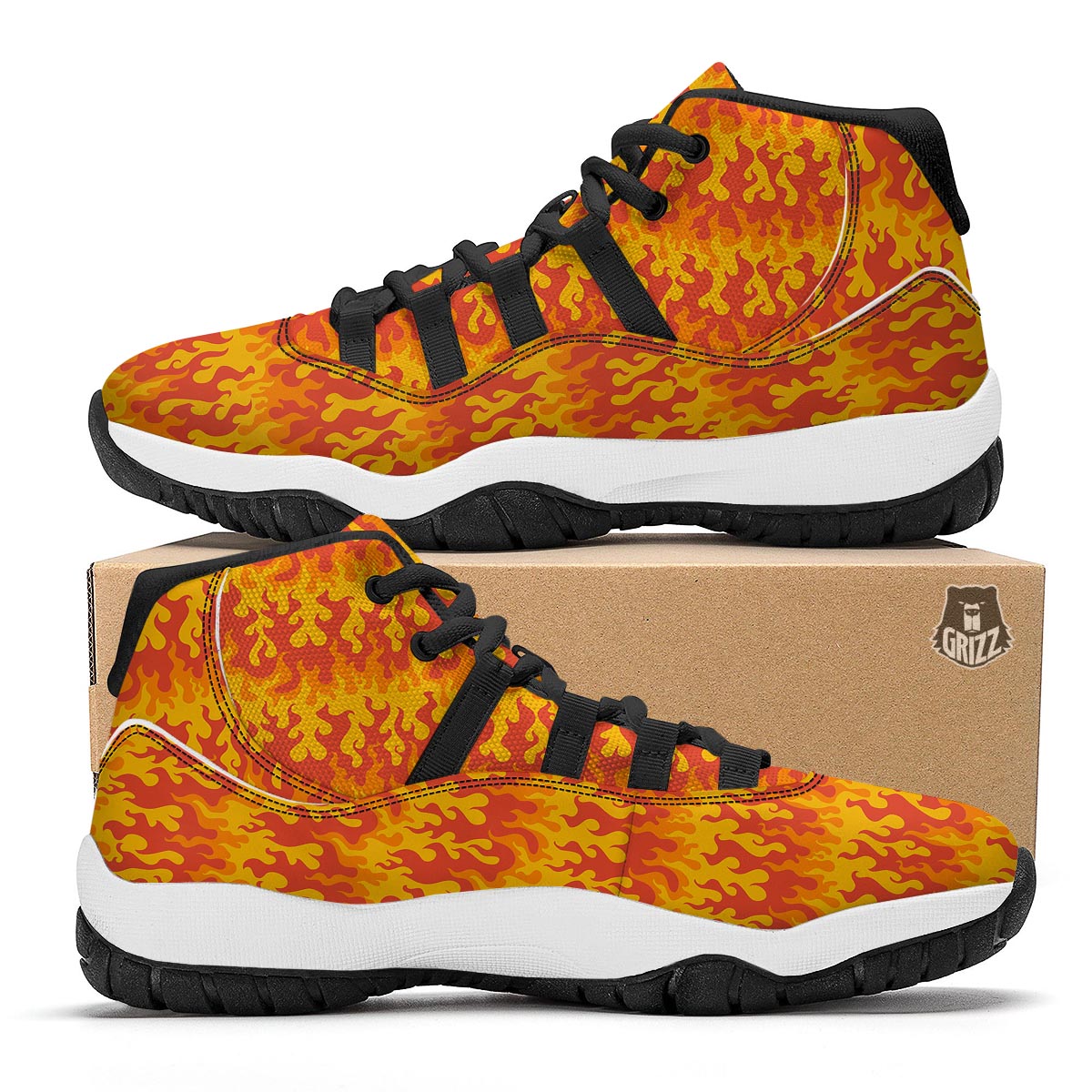 Fire Flame Print Pattern Black Bball Shoes-grizzshop