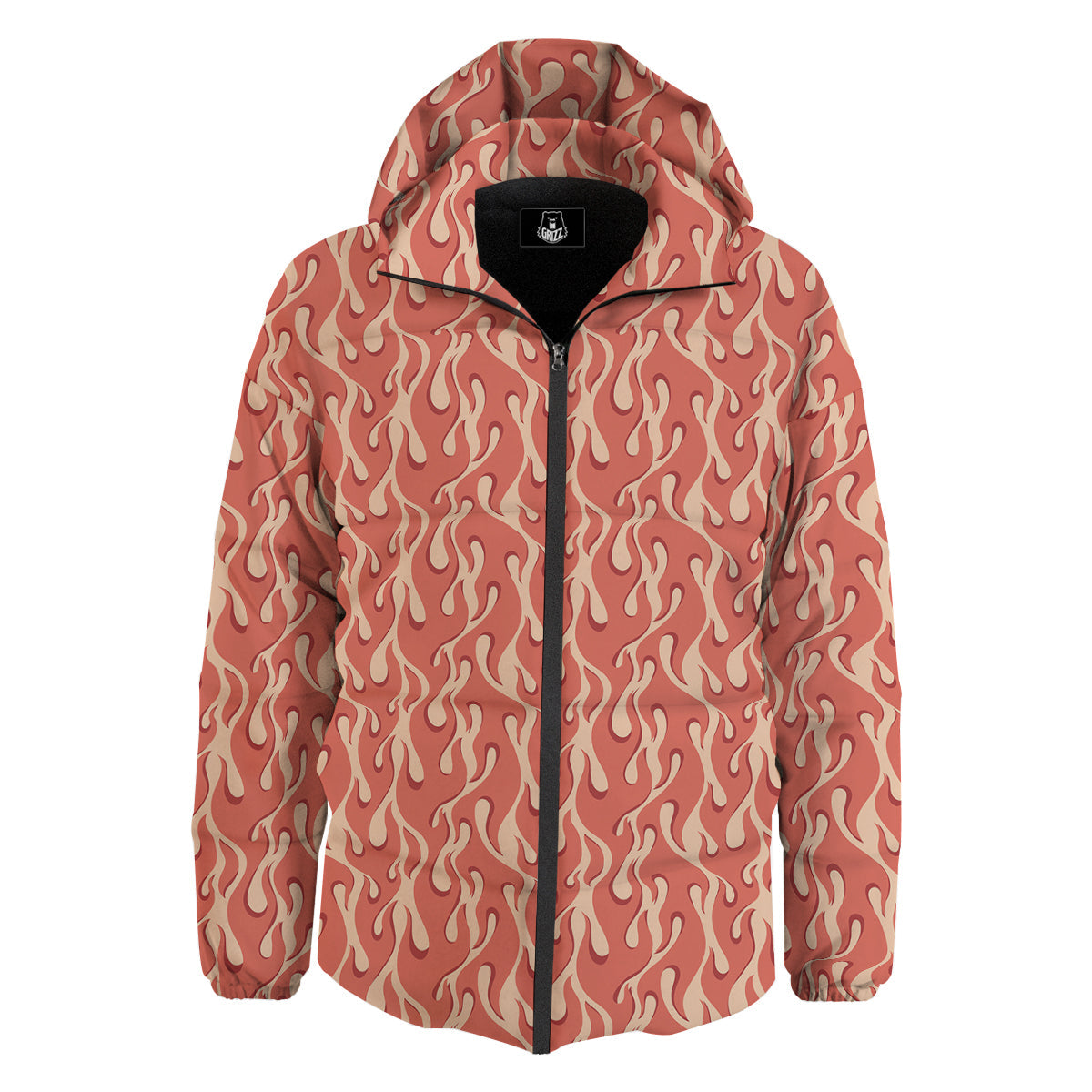 Fire Flames Vintagecolor Print Down Jacket-grizzshop