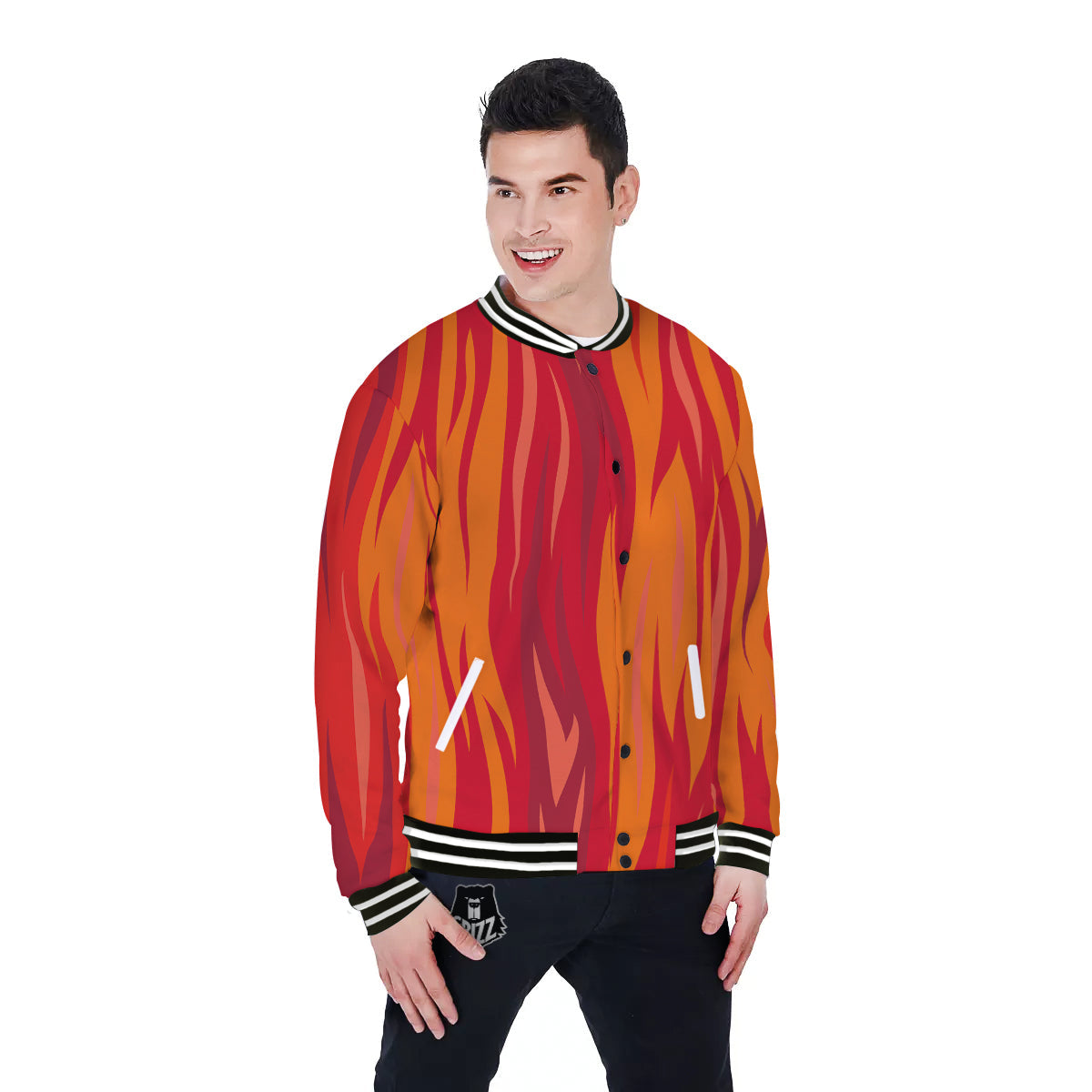 Fire In Hell Print Pattern Baseball Jacket-grizzshop