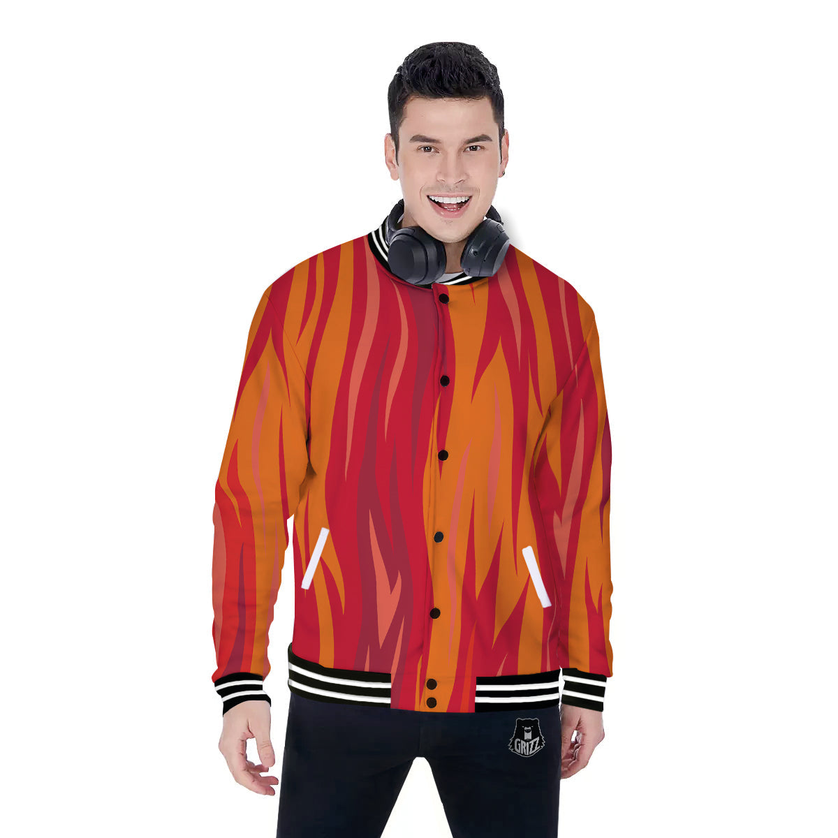 Fire In Hell Print Pattern Baseball Jacket-grizzshop
