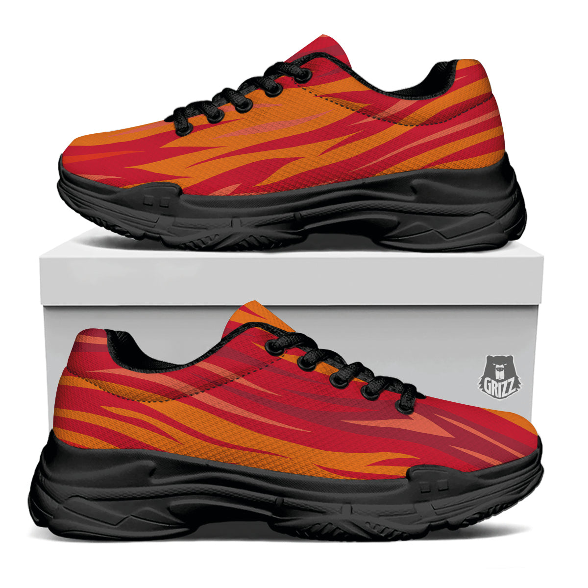 Fire In Hell Print Pattern Black Chunky Shoes-grizzshop