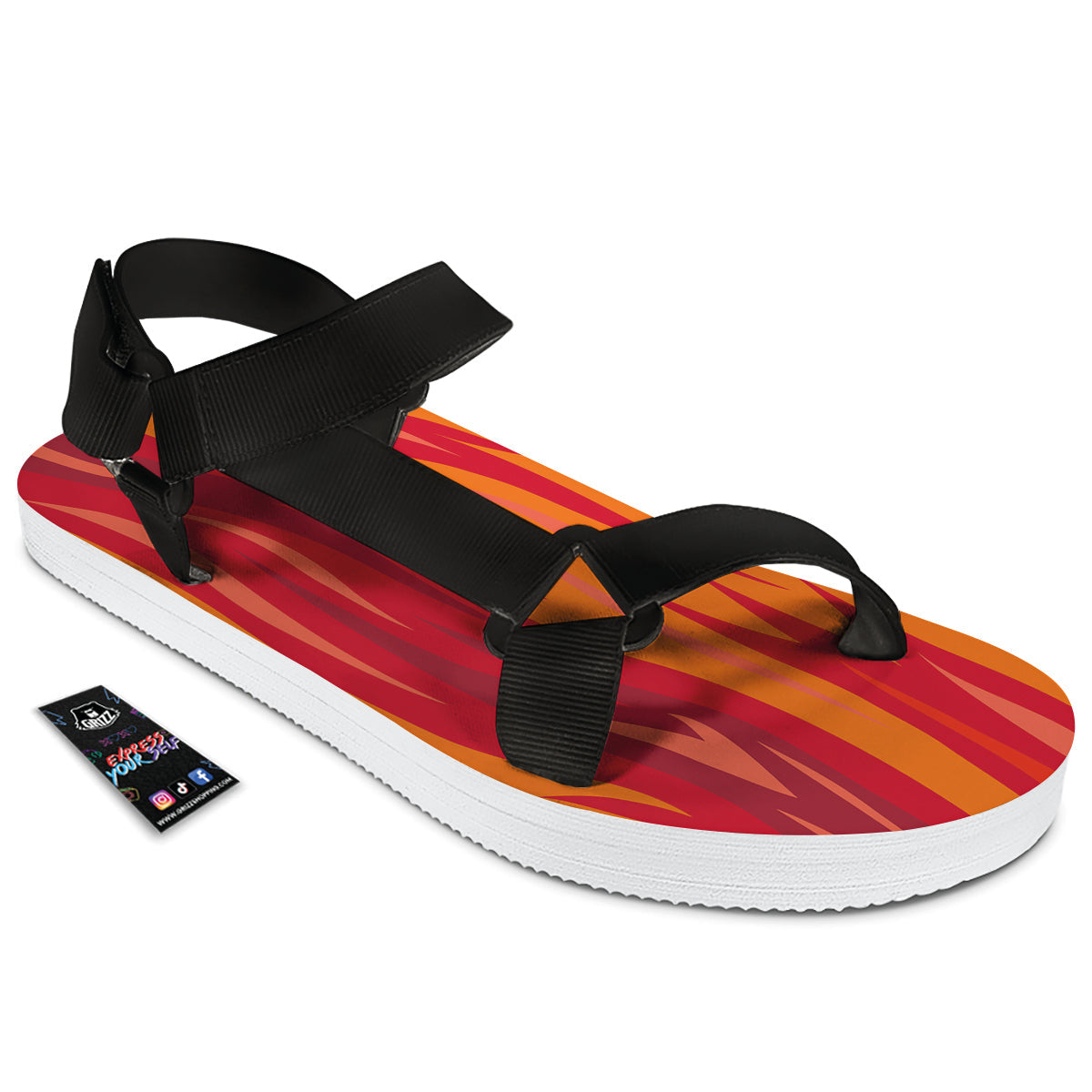 Fire In Hell Print Pattern Black Open Toe Sandals-grizzshop