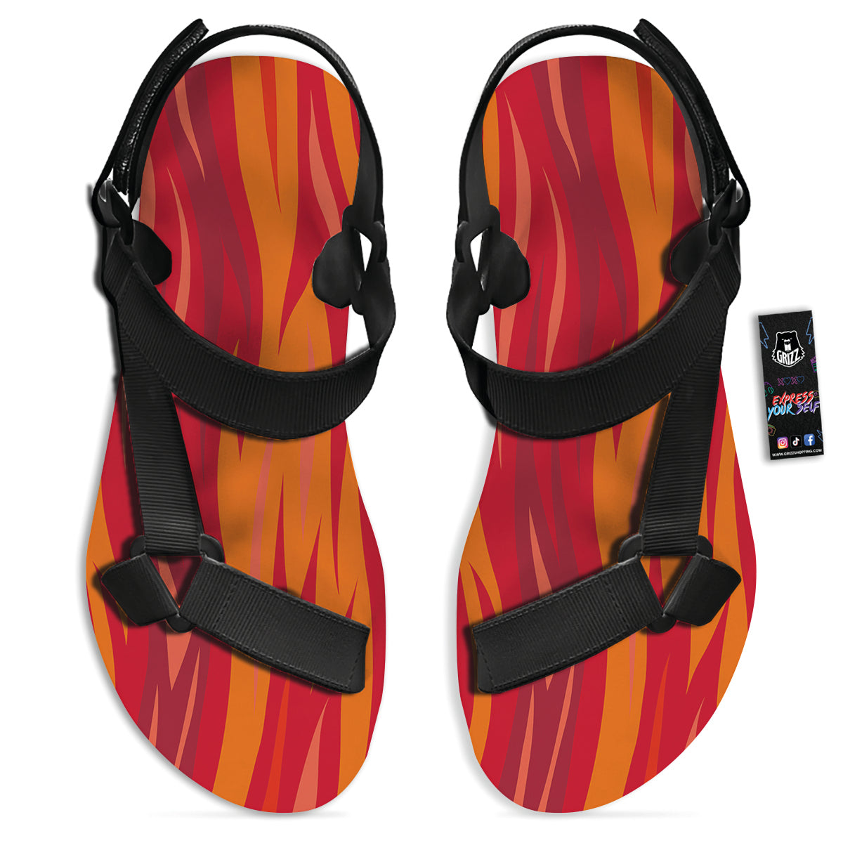 Fire In Hell Print Pattern Black Open Toe Sandals-grizzshop
