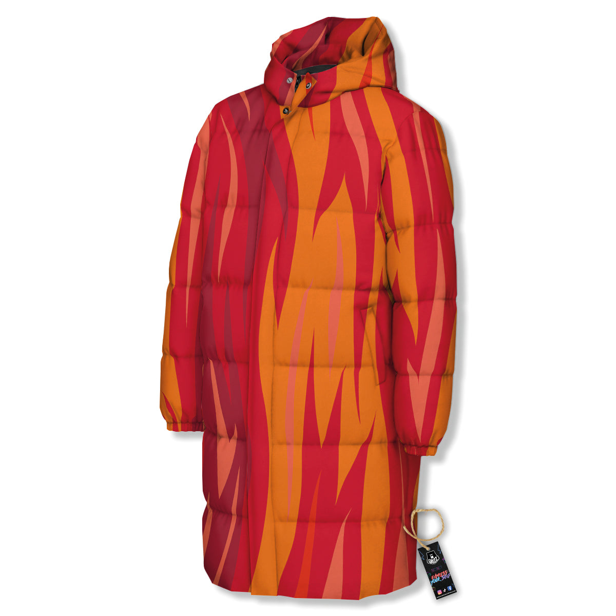 Fire In Hell Print Pattern Long Down Jacket-grizzshop