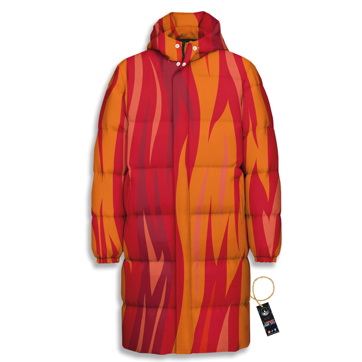 Fire In Hell Print Pattern Long Down Jacket-grizzshop