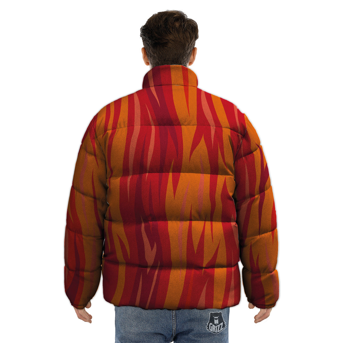 Fire In Hell Print Pattern Puffer Jacket-grizzshop