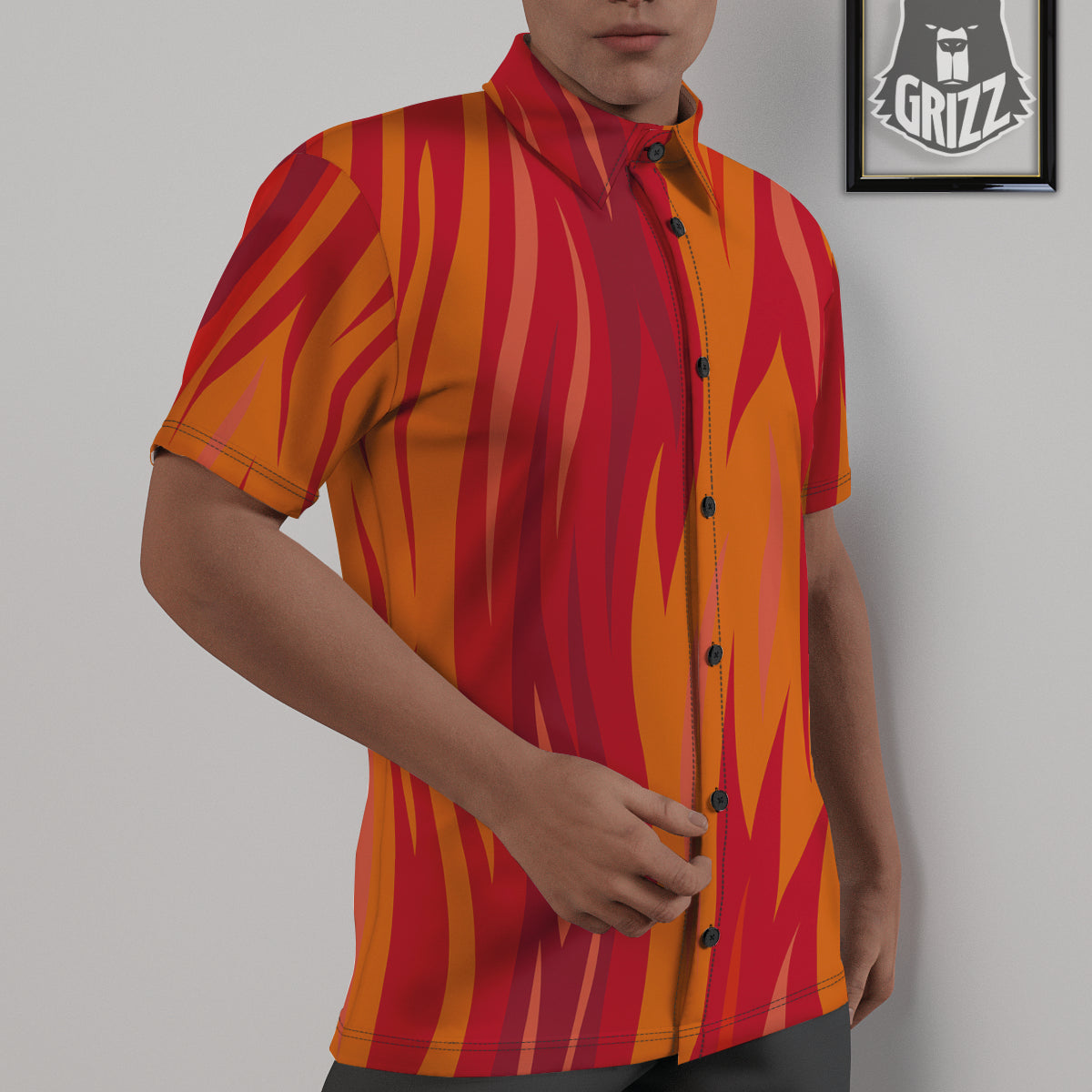 Fire In Hell Print Pattern Untucked Shirts-grizzshop