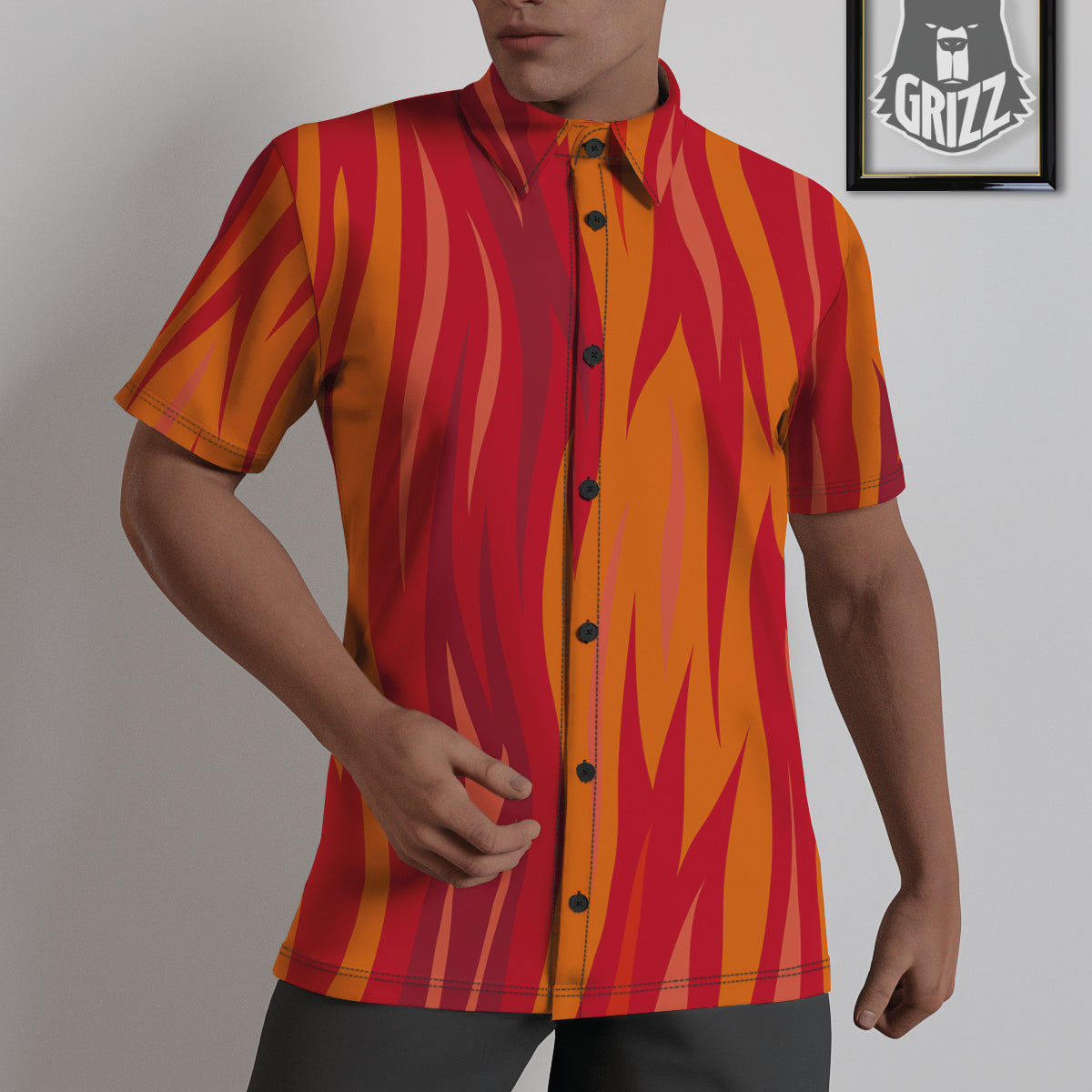 Fire In Hell Print Pattern Untucked Shirts-grizzshop