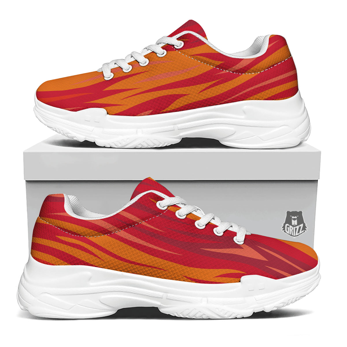 Fire In Hell Print Pattern White Chunky Shoes-grizzshop