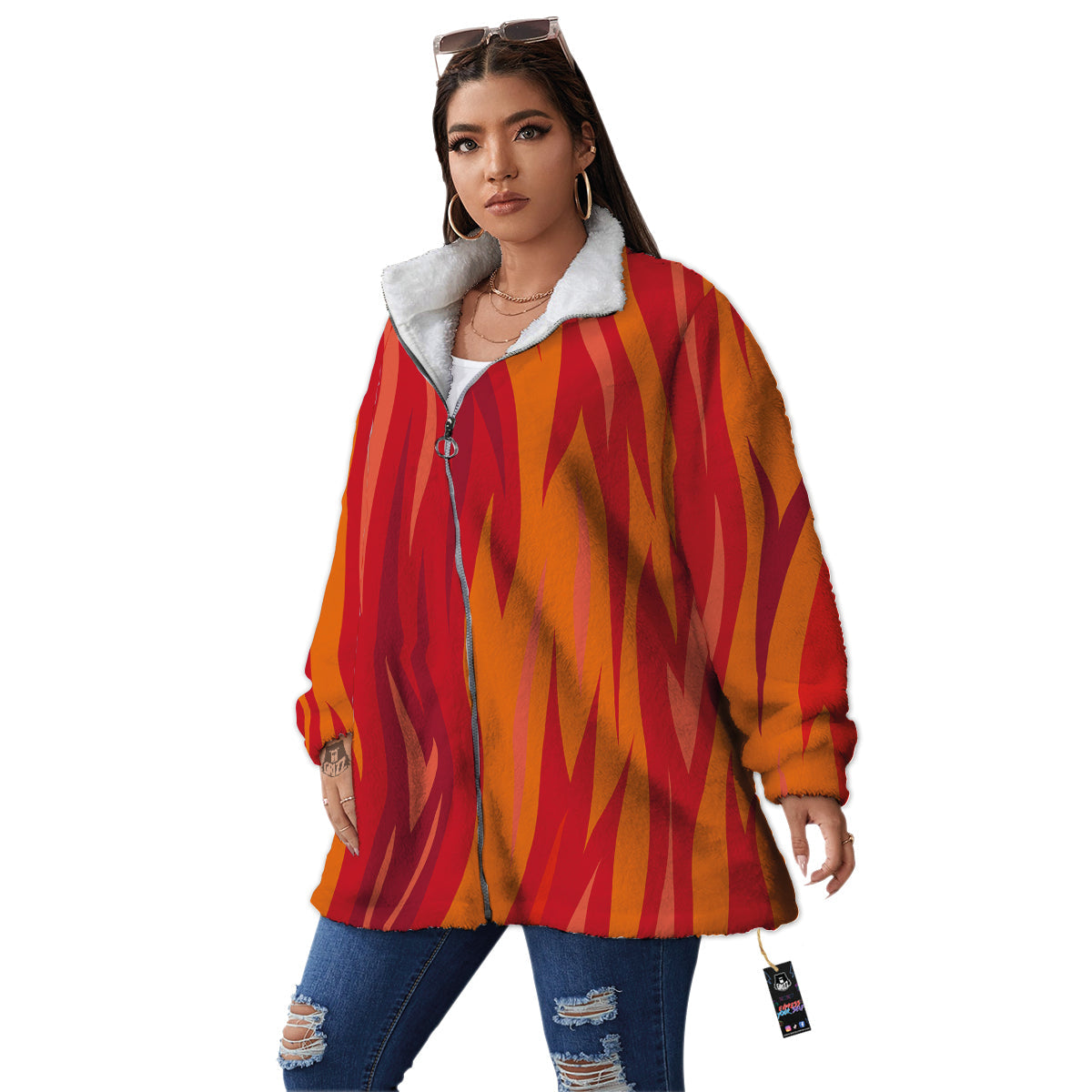 Fire In Hell Print Pattern Women's Sherpa Jacket-grizzshop
