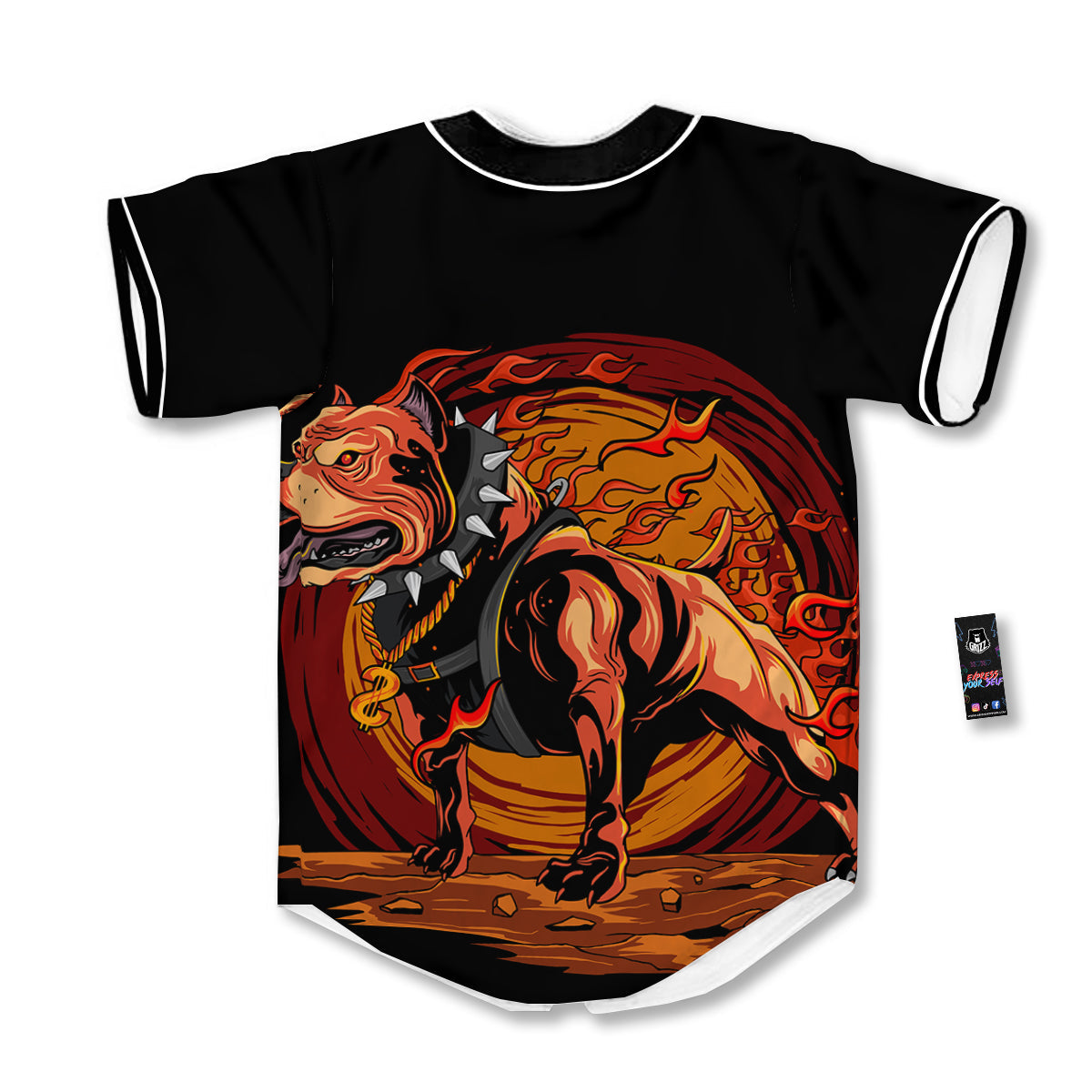 Fire Pitbull Print Baseball Jersey-grizzshop