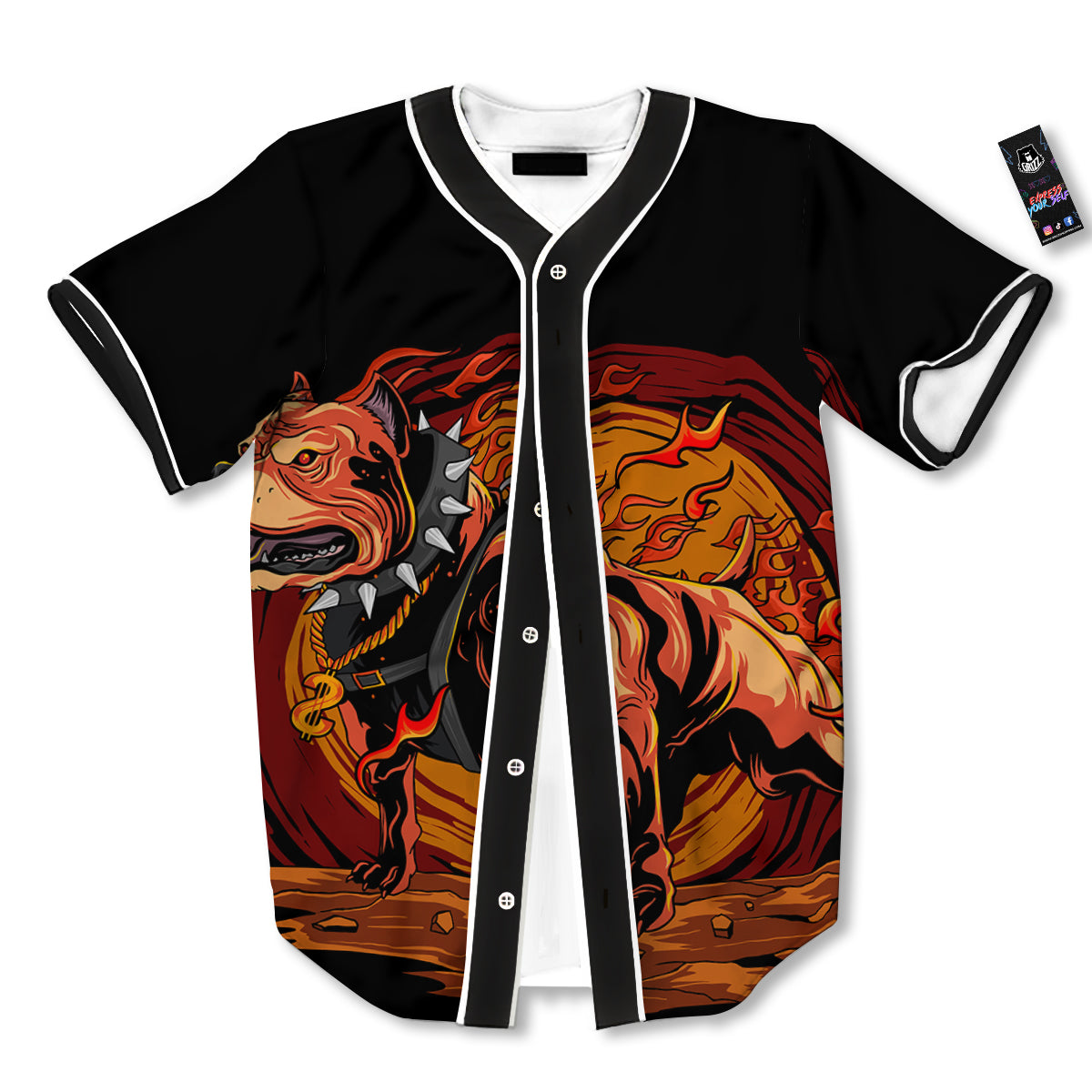 Fire Pitbull Print Baseball Jersey-grizzshop