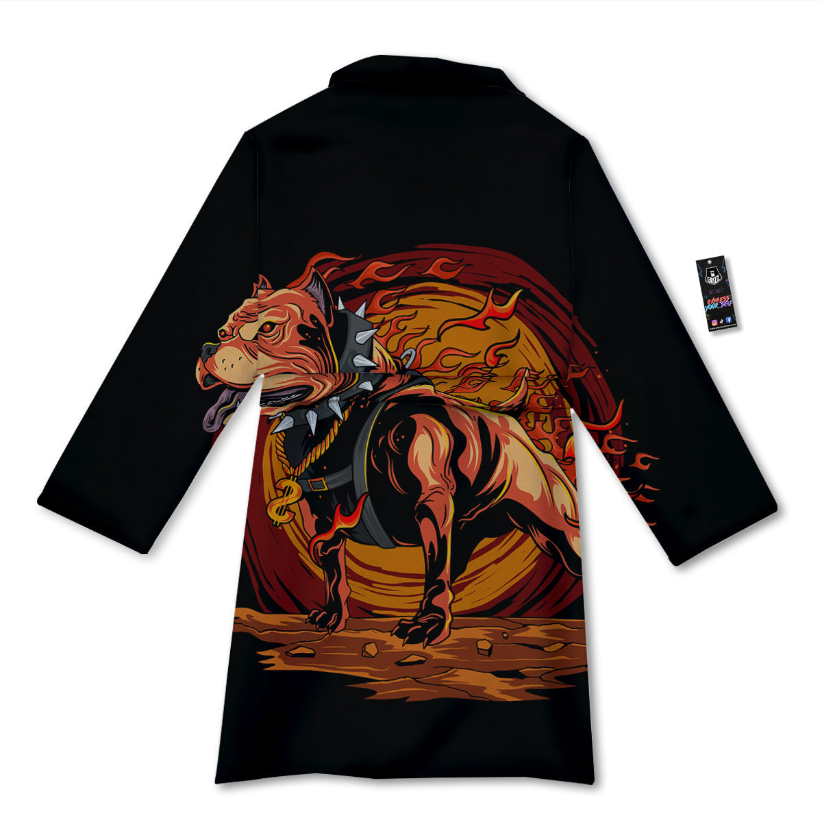 Fire Pitbull Print Bathrobe-grizzshop