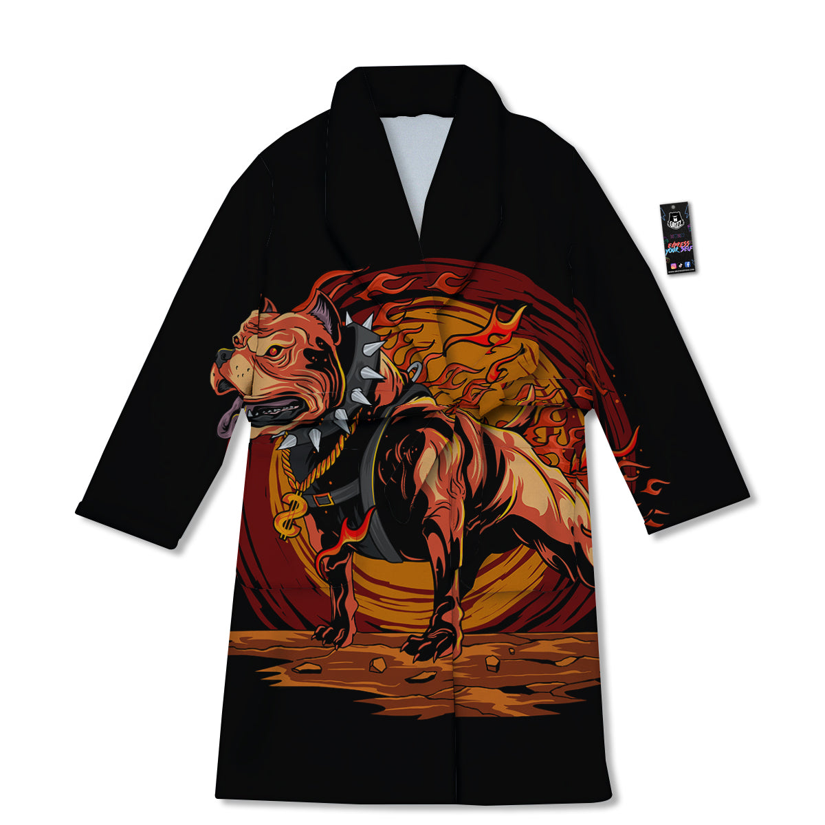Fire Pitbull Print Bathrobe-grizzshop