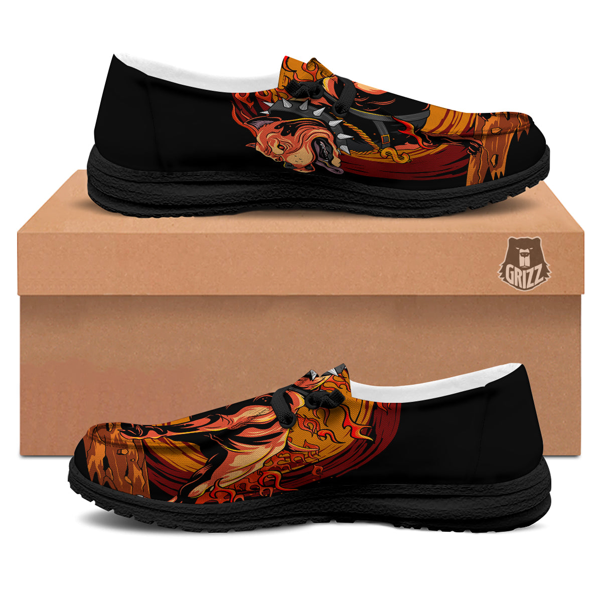 Fire Pitbull Print Black Loafers-grizzshop