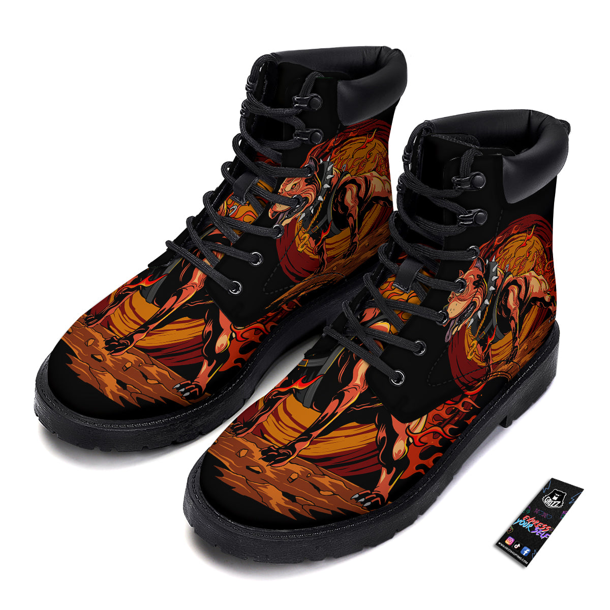 Fire Pitbull Print Boots-grizzshop