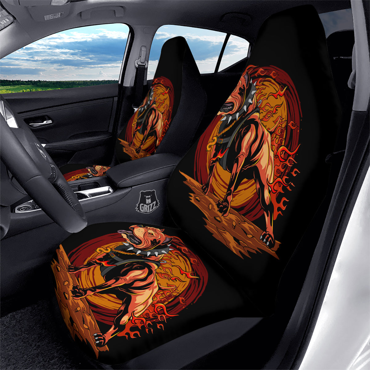 Fire Pitbull Print Car Seat Covers-grizzshop