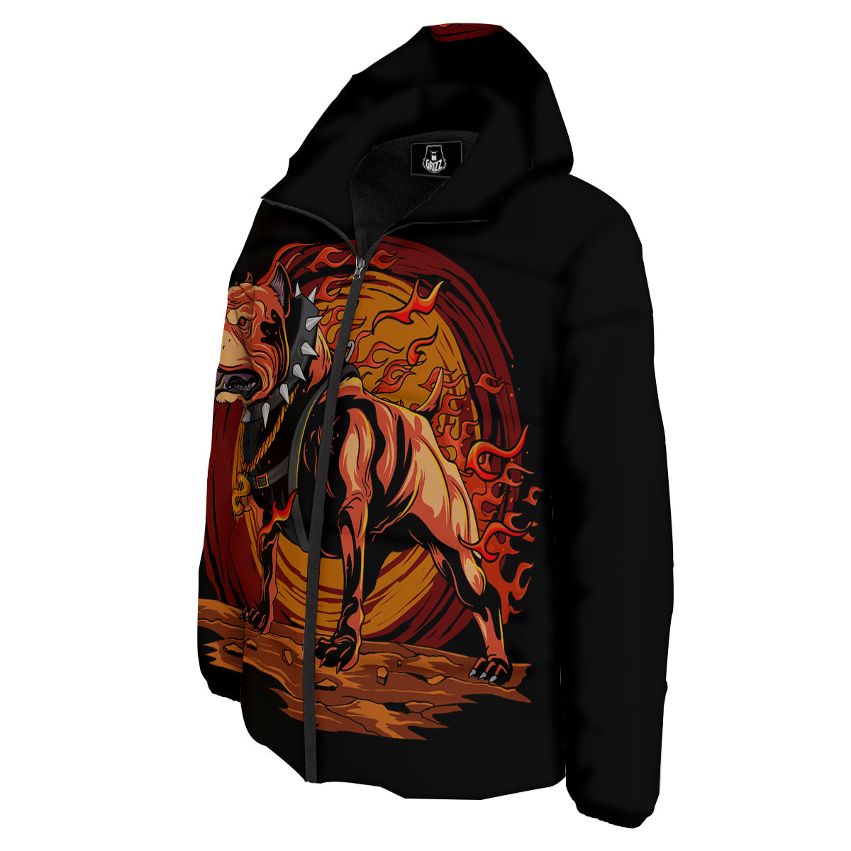 Fire Pitbull Print Down Jacket-grizzshop