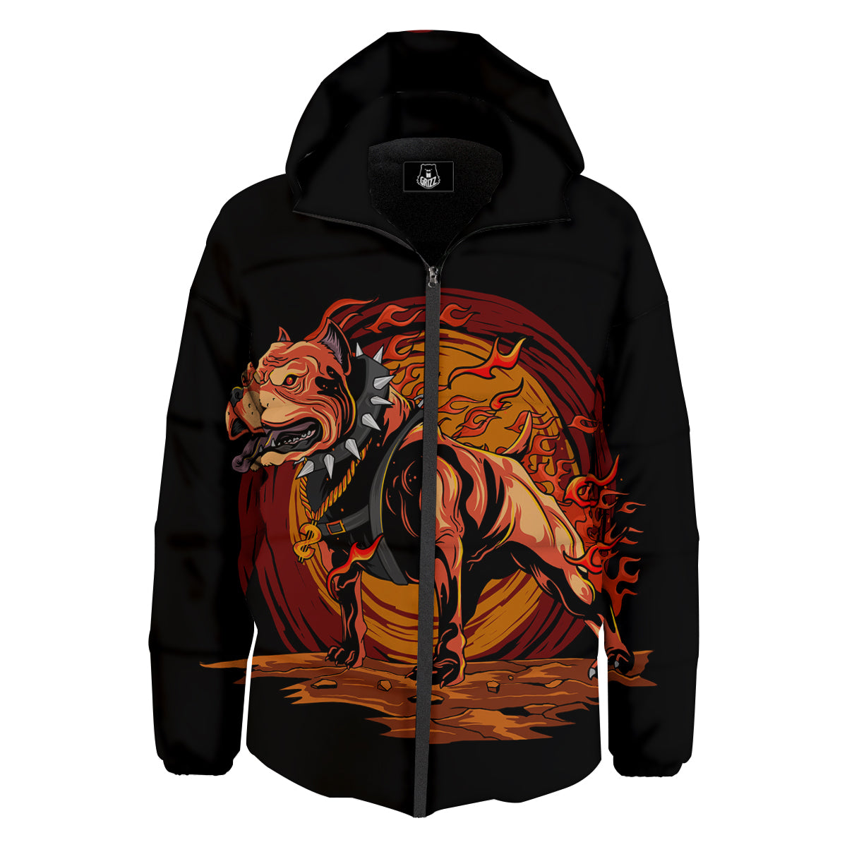 Fire Pitbull Print Down Jacket-grizzshop
