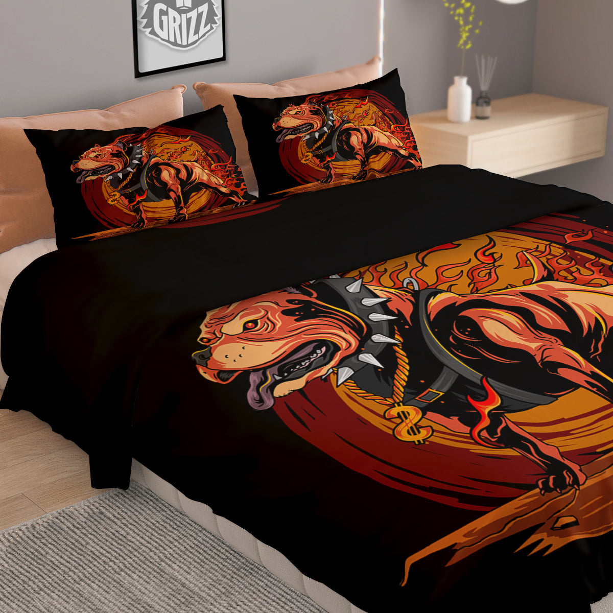 Fire Pitbull Print Duvet Cover Bedding Set