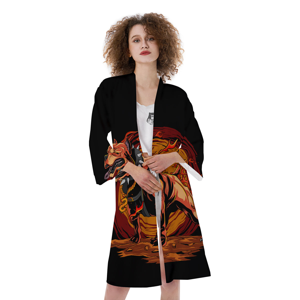 Fire Pitbull Print Kimono-grizzshop