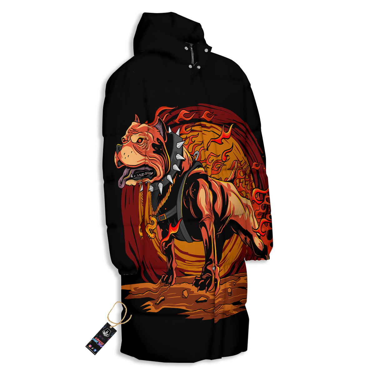 Fire Pitbull Print Long Down Jacket-grizzshop