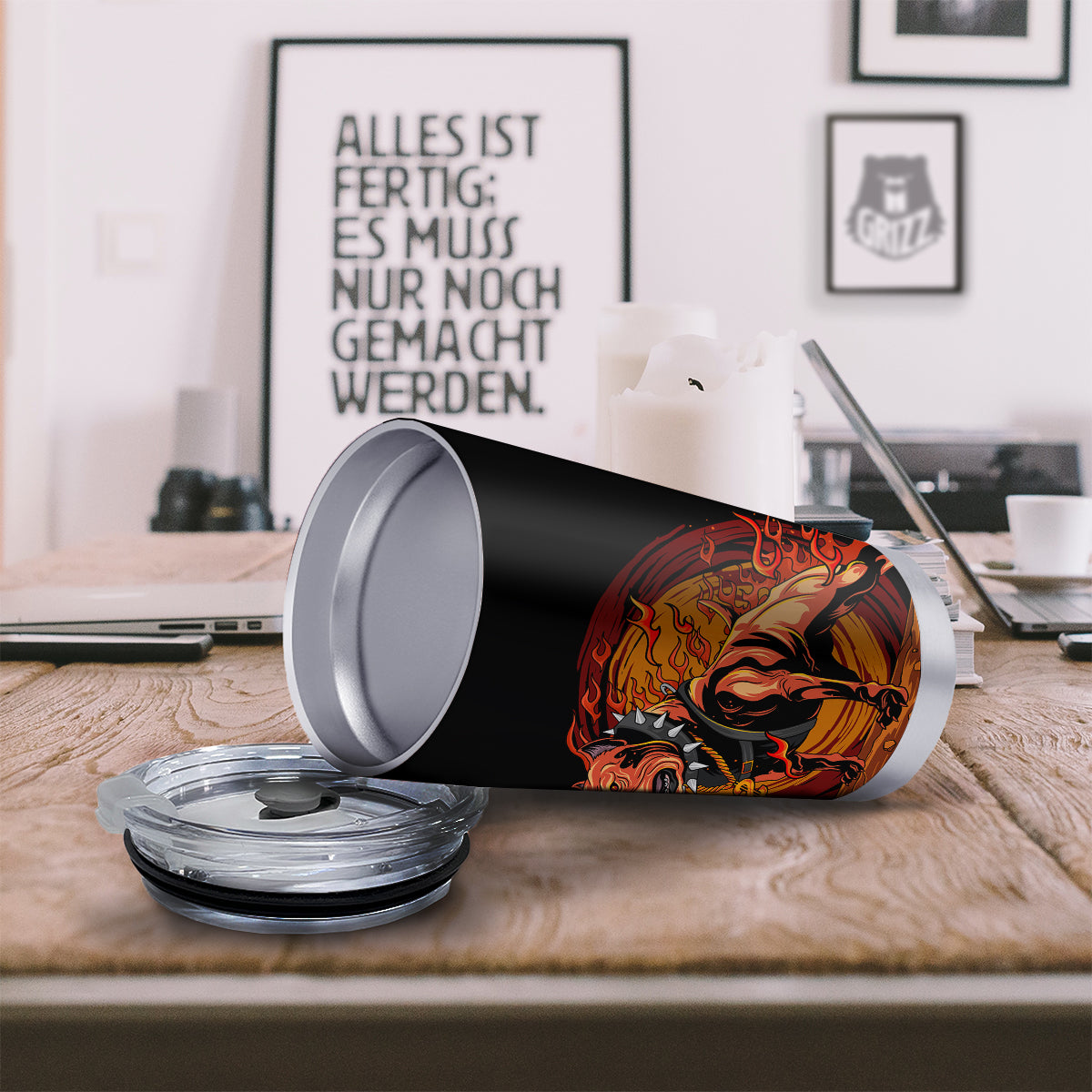 Fire Pitbull Print Tumbler-grizzshop