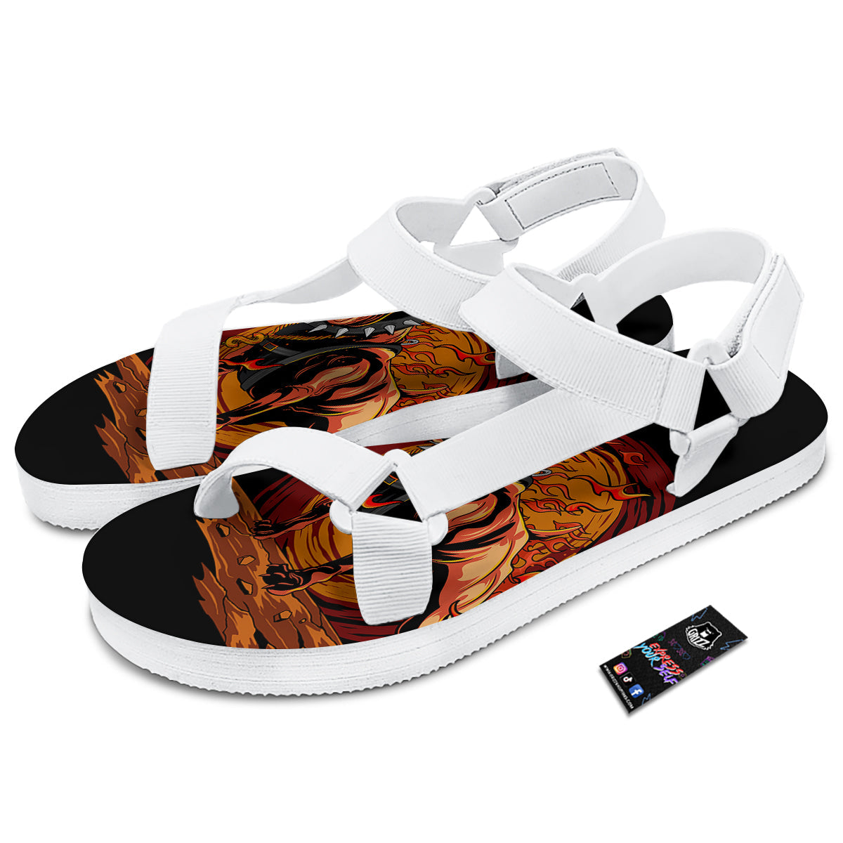 Fire Pitbull Print White Open Toe Sandals-grizzshop