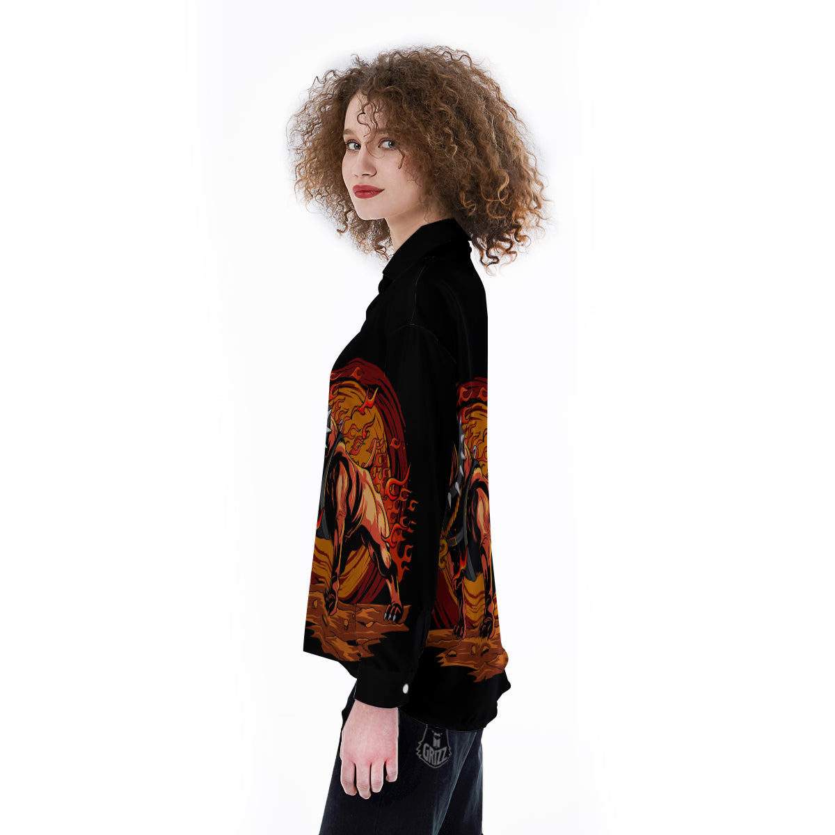 Fire Pitbull Print Women's Long Sleeve Shirts-grizzshop