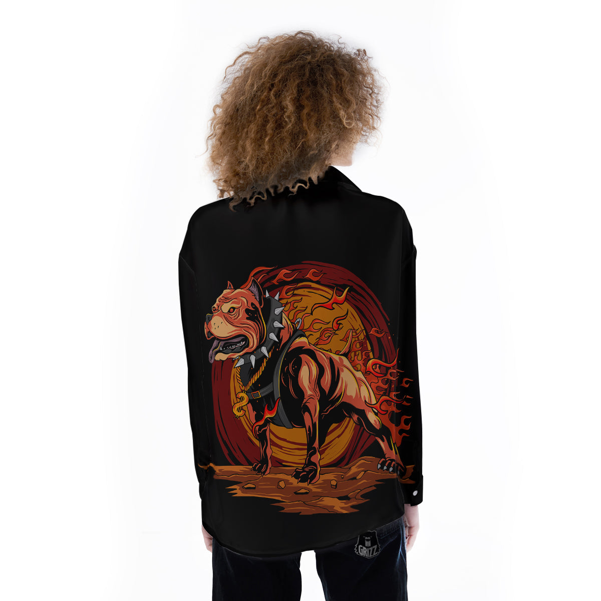 Fire Pitbull Print Women's Long Sleeve Shirts-grizzshop