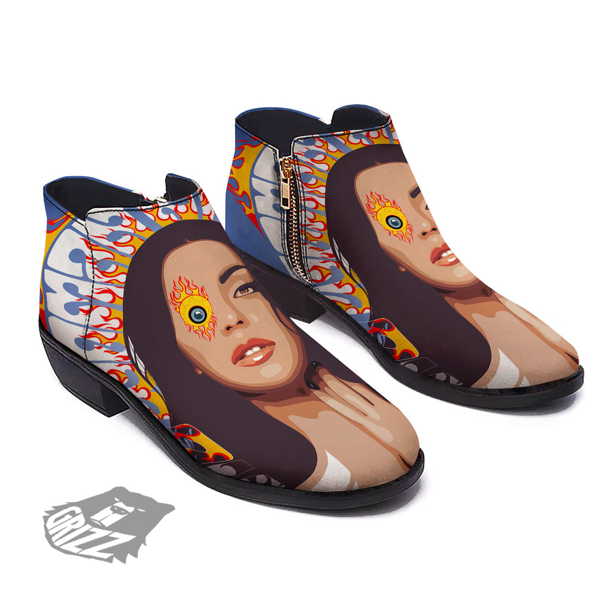 Fire Psychedelic Women Print Ankle Boots-grizzshop