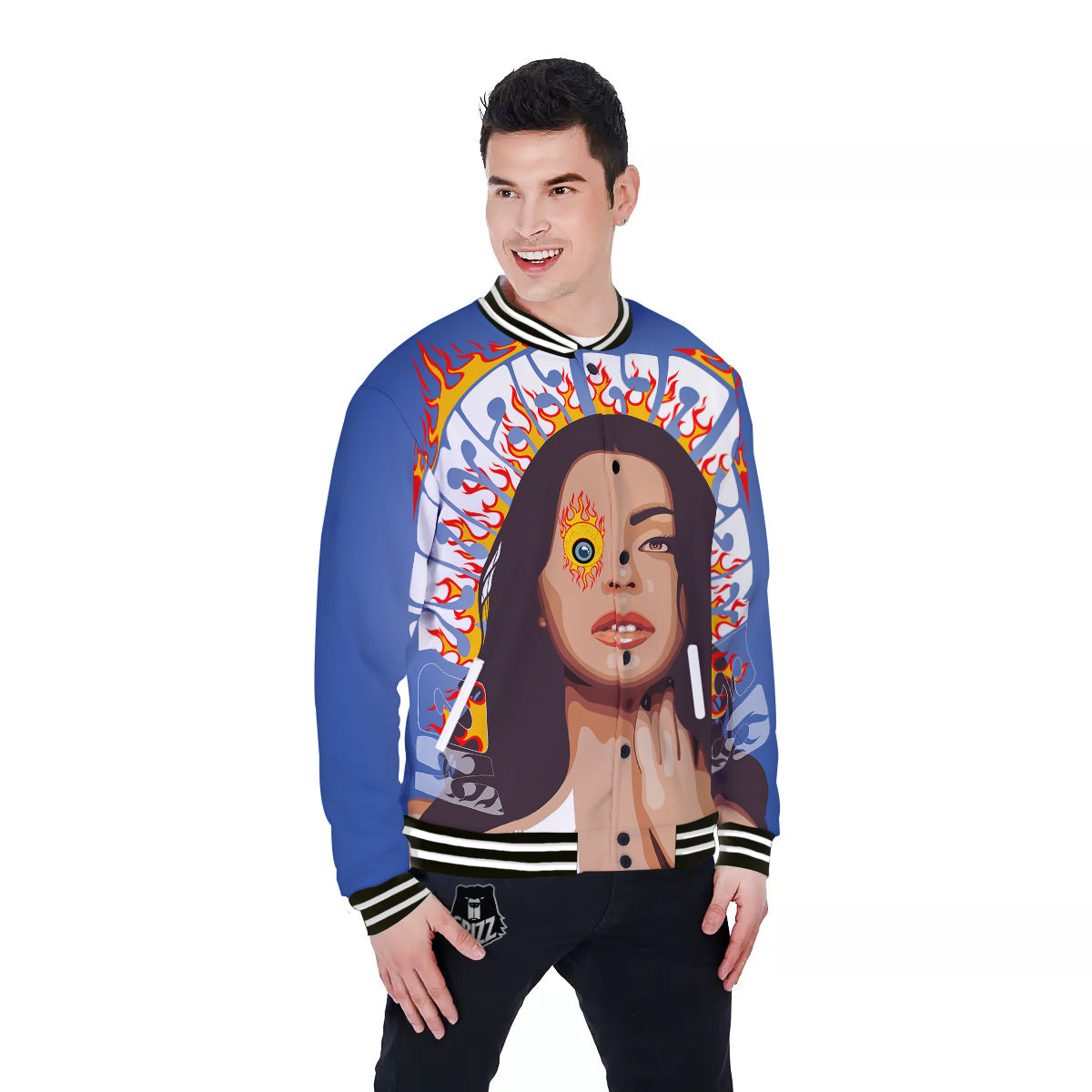 Fire Psychedelic Women Print Baseball Jacket-grizzshop