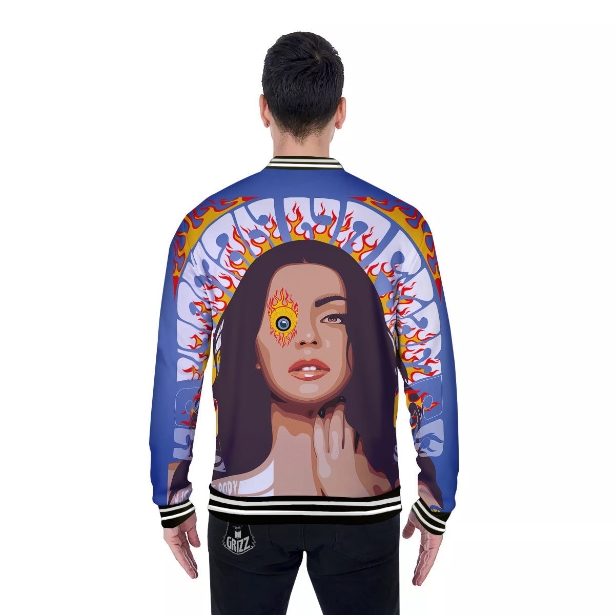 Fire Psychedelic Women Print Baseball Jacket-grizzshop